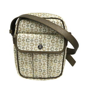 Celine Shoulder Bag Macadam Leather Canvas Beige